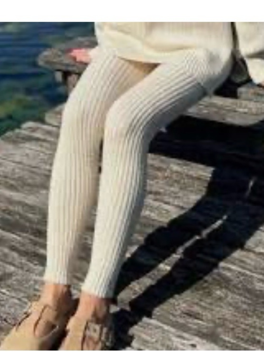 Designer Lambswool & Angora cream ribbed pants elastic waist size S Vintage